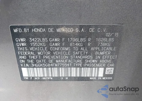 2015 Honda Fit Ex z USA, uszkodzony, nr VIN 3HGGK5G84FM775541